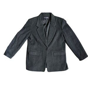 Vtg Womens Wool Cashmere Blend Blazer Jacket‎ 16 Charcoal Gray Academia Preppy